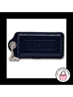 2.5" Large COACH Navy Blue Patent Leather Nickel Fob Bag Charm Keychain Hang Tag